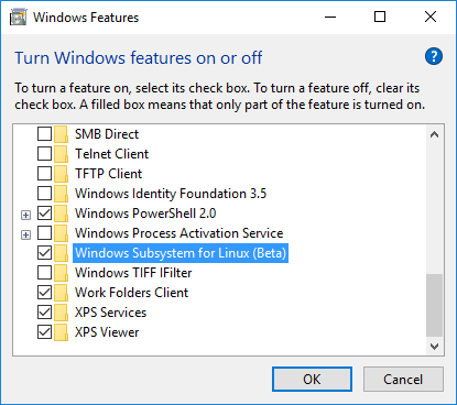Enabling WSL via Windows Features
